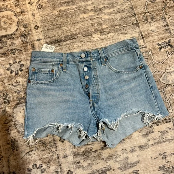 Levis premium festival western 501 cutoff fringe denim shorts size 27 - Picture 3 of 8